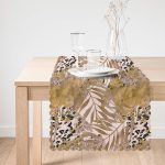 - Runner-5322-1 - Realhomes  Leopar Temalı Kuru Yaprak Desenli Dijital Baskılı Runner Realhomes