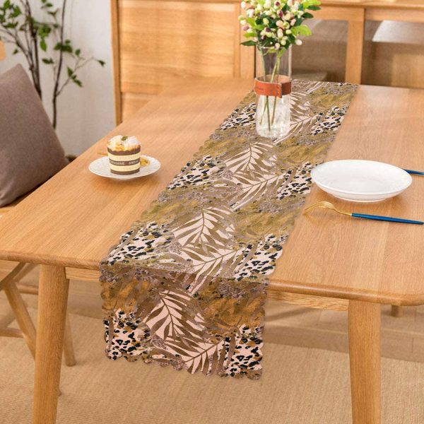 - Runner-5322 - Realhomes  Pembe Zeminde Canlı Tropik Yaprakları Dijital Baskılı Runner Realhomes