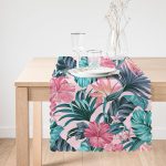 - Runner-5333-1 - Realhomes  Pembe Zeminde Canlı Tropik Yaprakları Dijital Baskılı Runner Realhomes