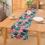 - Runner-5333 - Realhomes  Pembe Zeminde Canlı Tropik Yaprakları Dijital Baskılı Runner Realhomes