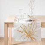 - Runner-5339-1 - Realhomes  Beyaz Ve Gold Yaprak Desenli Özel Tasarım Modern Runner Realhomes