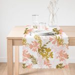 - Runner-5355-1 - Realhomes Pembe Ve Gold Ince Yaprak Tasarımlı Dijital Baskılı Runner Realhomes