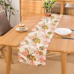 - Runner-5355 - Realhomes Pembe Ve Gold Ince Yaprak Tasarımlı Dijital Baskılı Runner Realhomes