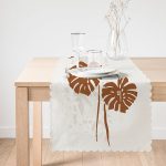 - Runner-5360-1 - Realhomes  Gri Zeminde Palmiye Yaprakları Motifli Runner Realhomes