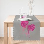 Fuşya Palmiye Yaprak Baskılı Dekoratif Runner Realhomes