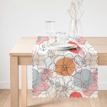 - Runner-5372-1 - Realhomes  Kırmızı Ve Turuncu Puantiyeli Zeminde Karakalem Çiçek Motifli Runner Realhomes