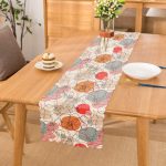 - Runner-5372 - Realhomes  Kırmızı Ve Turuncu Puantiyeli Zeminde Karakalem Çiçek Motifli Runner Realhomes