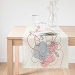 - Runner-5378-1 - Realhomes  Kırmızı Ve Turucu Şerit Temalı Çiçek Tasrımlı Dekoratif Runner Realhomes