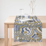 - Runner-5397-1 - Realhomes  Kahverengi Ve Lacivert Renkte Dalgalı Desen Baskılı Özel Tasarım Runner Realhomes