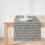 - Runner-5401-1 - Realhomes  Gri Zemin Üzerinde Lacivert Yazı Motifli Runner Realhomes