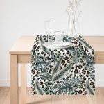 Leopar Zemin Üzeinde Gümüş Tropik Yapraklar Baskılı Runner Realhomes