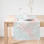 - Runner-5415-1 - Realhomes  Gökyüzü Zemin Üzerinde Beyaz Ve Pembe Yaprak Tasarımlı Runner Realhomes