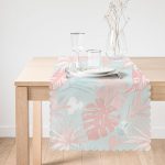 - Runner-5417-1 - Realhomes  Gökyüzü Temalı Gümüş Ve Pembe Yapraklı Dijital Baskılı Runner Realhomes