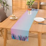 - Runner-5516 - Realhomes Toz Mavisi Zeminli Tropik Yapraklı Özel Tasarım Dijital Baskılı Runner Realhomes