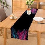 - Runner-5521 - Realhomes  Siyah Zeminli Tropik Yapraklı Özel Tasarım Dekoratif Runner Realhomes