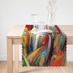 - Runner-5590-1 - Realhomes Renkli Sulu Boya Çizimli Gece Kondu Evleri Motifli Dekoratif Runner Realhomes