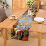 - Runner-5590 - Realhomes Renkli Sulu Boya Çizimli Gece Kondu Evleri Motifli Dekoratif Runner Realhomes