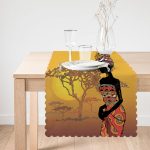 Güneşin Batışındaki Ağaç Zeminli Afrika Kadın Motifli Runner Realhomes