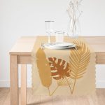 - Runner-6777-1 - Realhomes  Krem Zemin Tropik Yaprak Motifli Dijital Baskılı Runner Realhomes