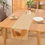 - Runner-6777 - Realhomes  Krem Zemin Tropik Yaprak Motifli Dijital Baskılı Runner Realhomes