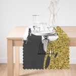 Kafes Ve Kuş Motifli Gold Modern Motifler Dijital Baskılı Modern Runner Realhomes