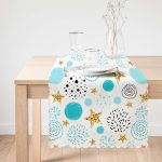 - Runner-7017-1 - Realhomes Beyaz Zeminde Mavi Puan Gold Yıldızlı Dijital Baskılı Modern Runner Realhomes