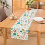 - Runner-7017 - Realhomes Beyaz Zeminde Mavi Puan Gold Yıldızlı Dijital Baskılı Modern Runner Realhomes