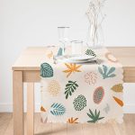 - Runner-7020-1 - Realhomes Ekru Zeminli Yaprak Motifler Dijital Baskılı Modern Runner Realhomes