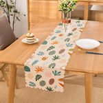 - Runner-7020 - Realhomes Ekru Zeminli Yaprak Motifler Dijital Baskılı Modern Runner Realhomes