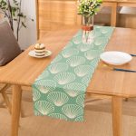 - Runner-7039 - Realhomes  Yeşil Zeminde Deniz Kabuğu Desenli Dijital Baskılı Modern Runner Realhomes