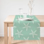 - Runner-7042-1 - Realhomes Yeşil Zeminde Krem Deniz Yıldızı Tasarımlı Dijital Baskılı Modern Runner Realhomes