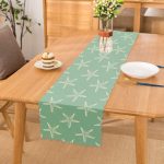 - Runner-7042 - Realhomes Yeşil Zeminde Krem Deniz Yıldızı Tasarımlı Dijital Baskılı Modern Runner Realhomes