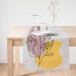 - Runner-7067-1 - Realhomes Sarı Pudra Renkli İnce Dal Motifli Dijital Baskılı Modern Runner Realhomes