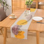 - Runner-7067 - Realhomes Sarı Pudra Renkli İnce Dal Motifli Dijital Baskılı Modern Runner Realhomes