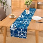 Mavi Beyaz Zeminli Deniz Yıldızı Desenli Dijital Baskılı Modern Runner Realhomes