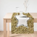 - Runner-7130-1 - Realhomes Gold Zeminli Beyaz Yıldız Desenli Dijital Baskılı Modern Runner Realhomes