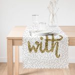 Beyaz Zeminli Gold Renkli With Yazılı Dijital Baskılı Modern Runner Realhomes