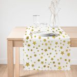 Beyaz Zeminli Gold Renkli Çoklu Yıldız Detaylı Dijital Baskılı Modern Runner Realhomes