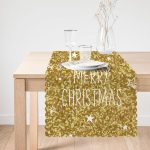 - Runner-7143-1 - Realhomes  Gold Zeminde Merry Christmas Yazılı Dijital Baskılı Modern Runner Realhomes