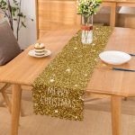 - Runner-7143 - Realhomes  Gold Zeminde Merry Christmas Yazılı Dijital Baskılı Modern Runner Realhomes
