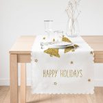 - Runner-7144-1 - Realhomes Beyaz Zeminde Gold Renkli Çan Desenli Dijital Baskılı Modern Runner Realhomes