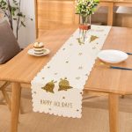 - Runner-7144 - Realhomes Beyaz Zeminde Gold Renkli Çan Desenli Dijital Baskılı Modern Runner Realhomes