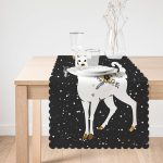 - Runner-7146-1 - Realhomes Siyah Zeminde Geyik Desenli Dijital Baskılı Modern Runner Realhomes