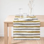 - Runner-7155-1 - Realhomes Beyaz Zeminde Gold Ve Siyah Çizgili Dijital Baskılı Modern Runner Realhomes