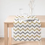 - Runner-7156-1 - Realhomes Beyaz Zeminde Gold Ve Siyah Çizgili Dijital Baskılı Modern Runner Realhomes