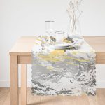 - Runner-7192-1 - Realhomes Gri Zemin Üzerinde Gold Detaylı Soft Çizim Desenli Dijital Baskılı Modern Runner Realhomes