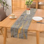 - Runner-7193 - Realhomes  Antrasit Zemin Üzerinde Gold Detaylı Çizim Desenli Dijital Baskılı Modern Runner Realhomes