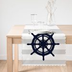 - Runner-7199-1 - Realhomes Gri Beyaz Çizgili Çapa Desenli Dijital Baskılı Modern Runner Realhomes