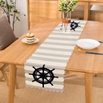 - Runner-7199 - Realhomes Gri Beyaz Çizgili Çapa Desenli Dijital Baskılı Modern Runner Realhomes