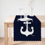 Lacivert Zeminli Çapa Desenli Dijital Baskılı Modern Runner Realhomes